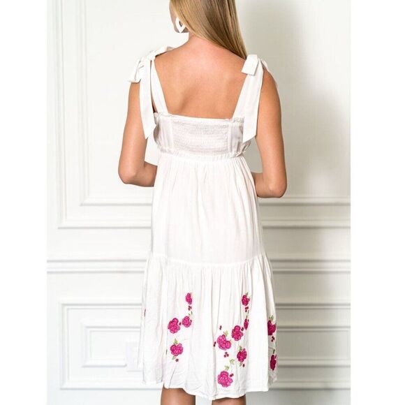 The Shirt Rochelle Behrens Dress Size S White Embroidered Pink Floral‎ - Picture 2 of 13